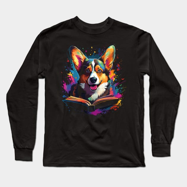 Corgi Reads Book Long Sleeve T-Shirt by JH Mart